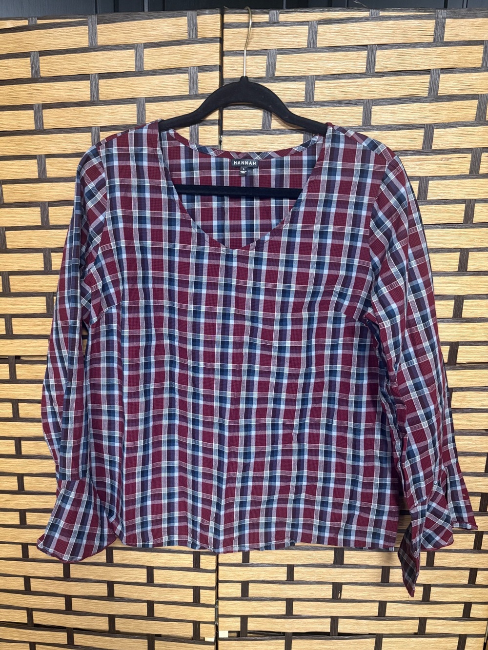 Hannah burgundy and navy plaid top size large